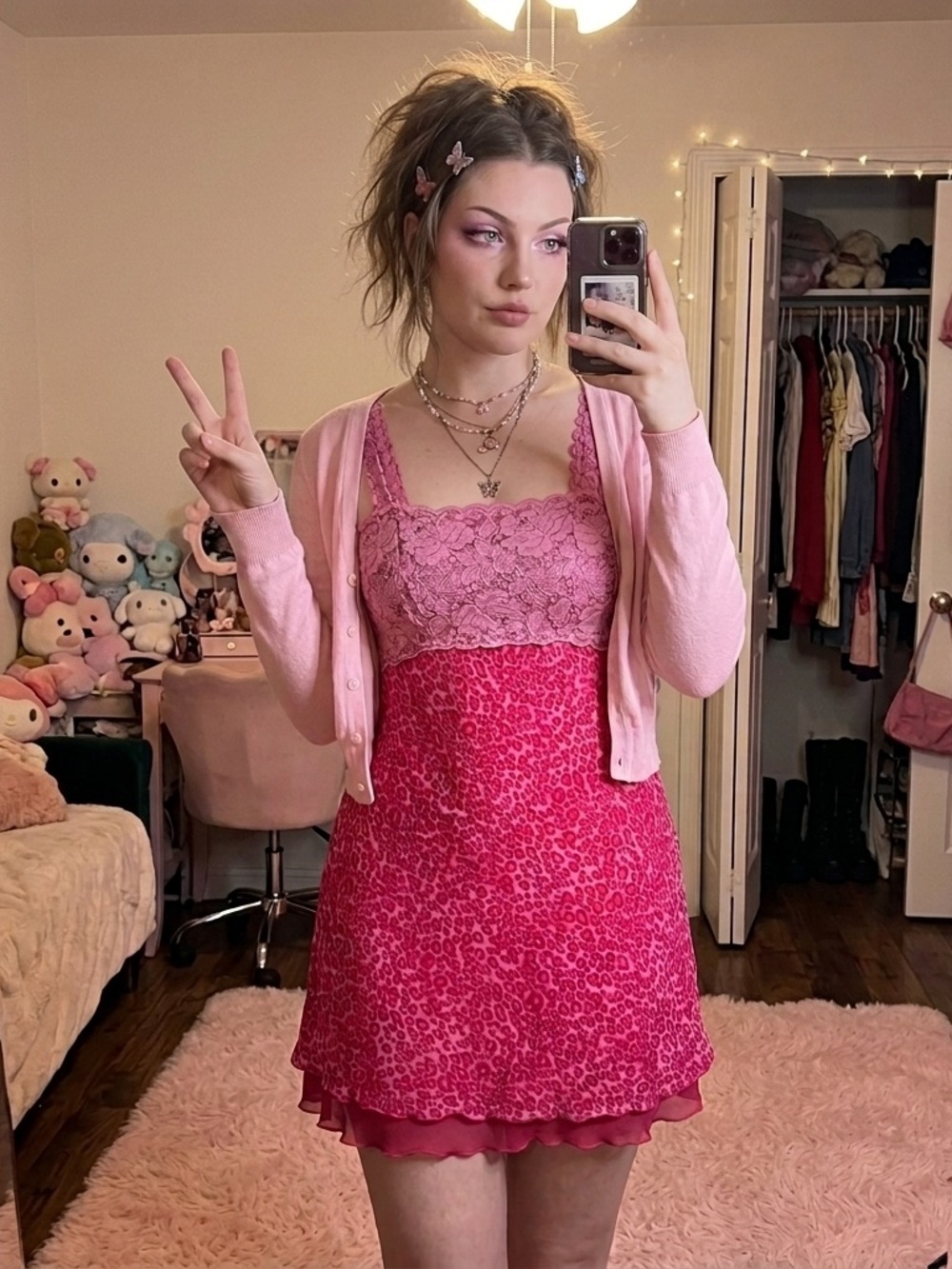 90’s Vintage Pink Leopard Lace Sleep Dress Romantic Private Luxuries Coquette